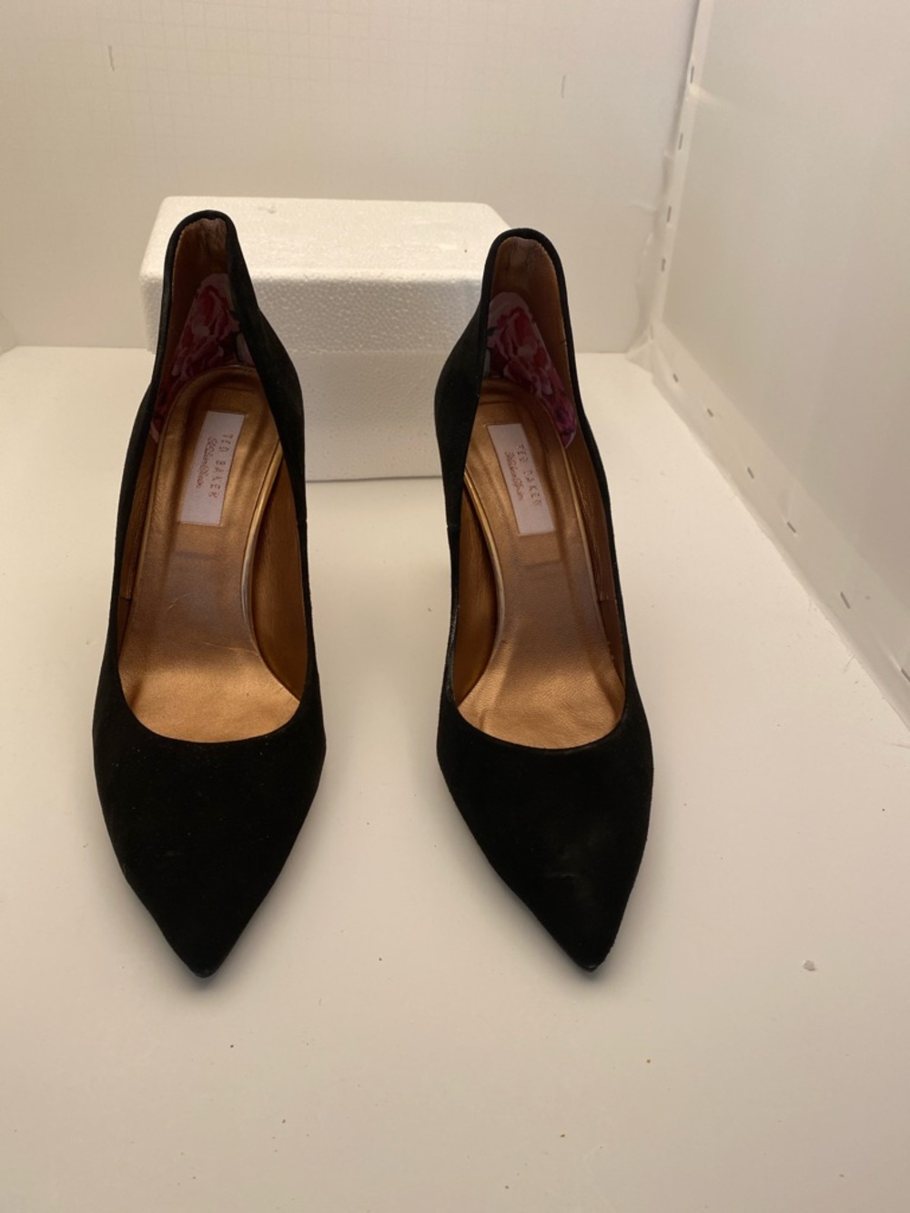 Ted Baker London Black Pointed-Toe Suede Pumps with Rose Gold Accent - Picture 3 of 4